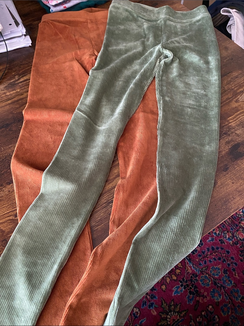 Crewcuts Corduroy Leggings in Olive Green & Rust Orange